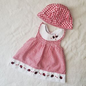 2nd Step Vintage Gingham Ladybug Dress & Sun Hat Set